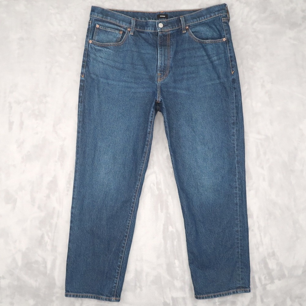 Express Jeans Mens 36 Fit 37x28 Blue Loose Stretch Relaxed Medium Wash Classic